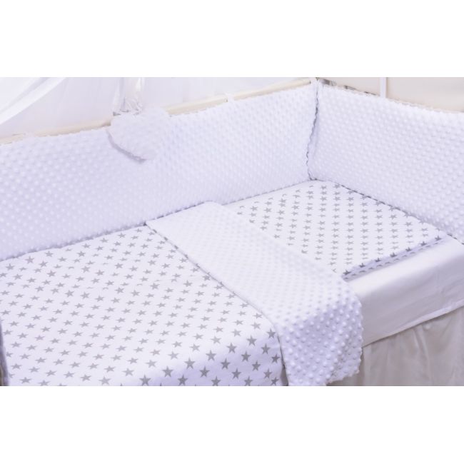 Lenjerie 3 piese patut  120x60 cm model stelute gri si plus minky alb PFCPF8246