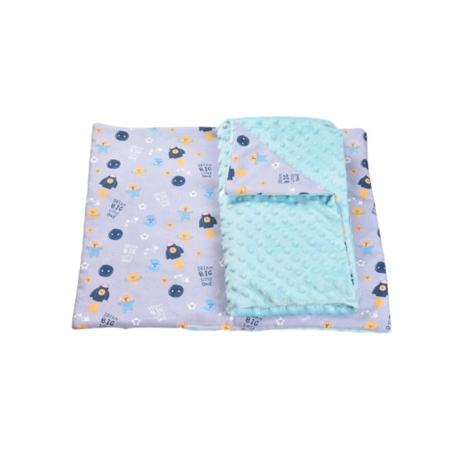 Lenjerie 3 piese patut 120x60 cm model astronauti si plus bleu PFCPF1041