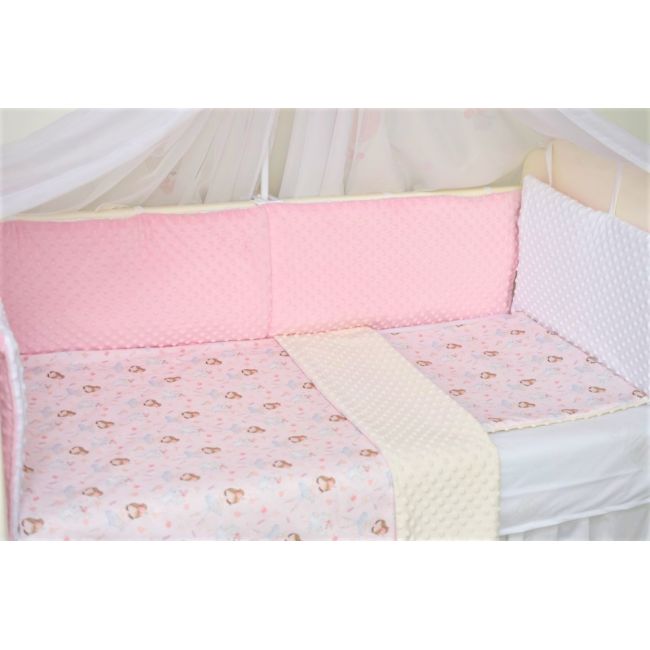 Lenjerie 3 piese patut 120x60 cm model balerine si plus minky crem PFCPF3016