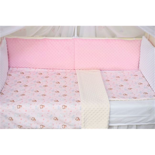 Lenjerie 3 piese patut 120x60 cm model balerine si plus minky crem PFCPF3016