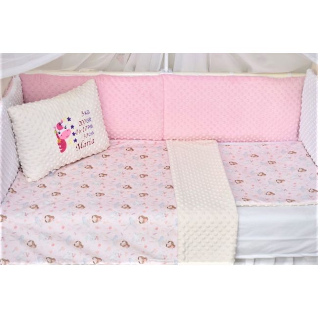 Lenjerie 3 piese patut 120x60 cm model balerine si plus minky crem PFCPF3016