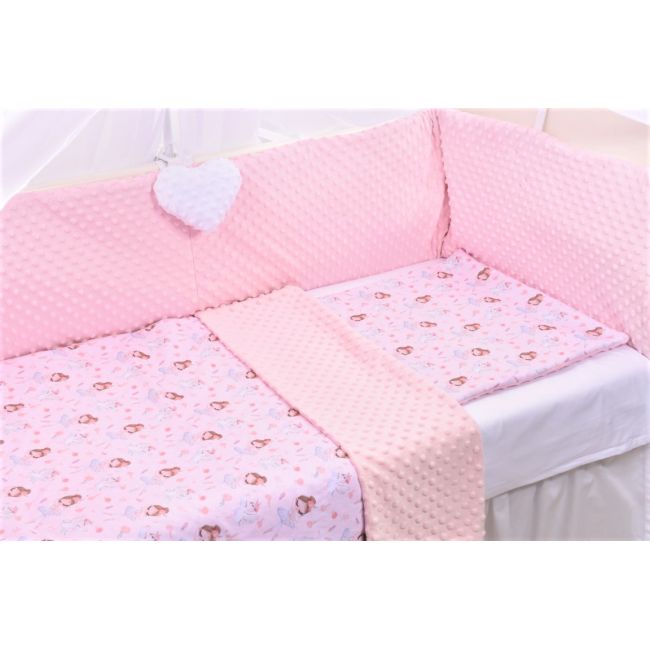 Lenjerie 3 piese patut 120x60 cm model balerine si plus minky roz pal PFCPF3488