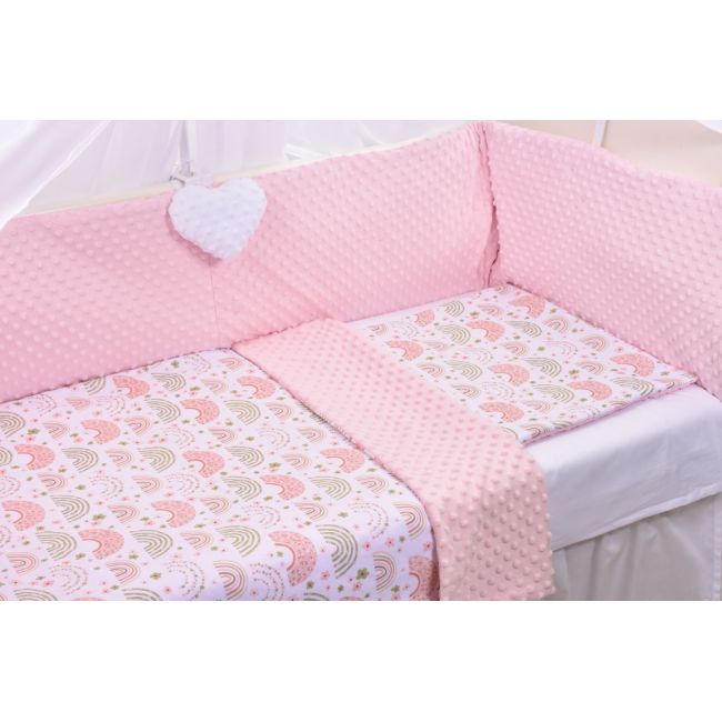 Lenjerie 3 piese patut 120x60 cm model curcubee florale si plus roz pal PFCPF2329