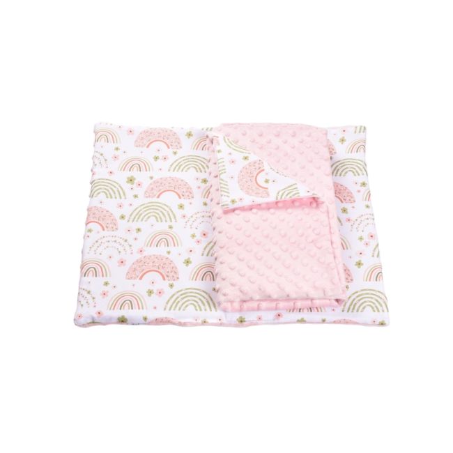 Lenjerie 3 piese patut 120x60 cm model curcubee florale si plus roz pal PFCPF2329