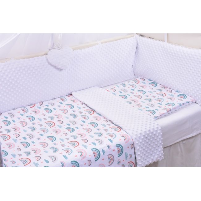Lenjerie 3 piese patut 120x60 cm model curcubee si plus minky alb PFCPF25820