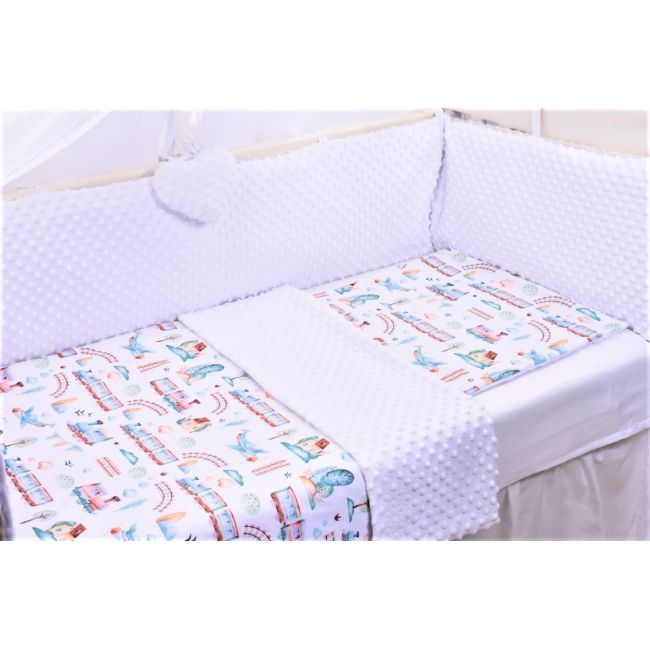 Lenjerie 3 piese patut 120x60 cm model trenulete si plus alb PFCPF3126