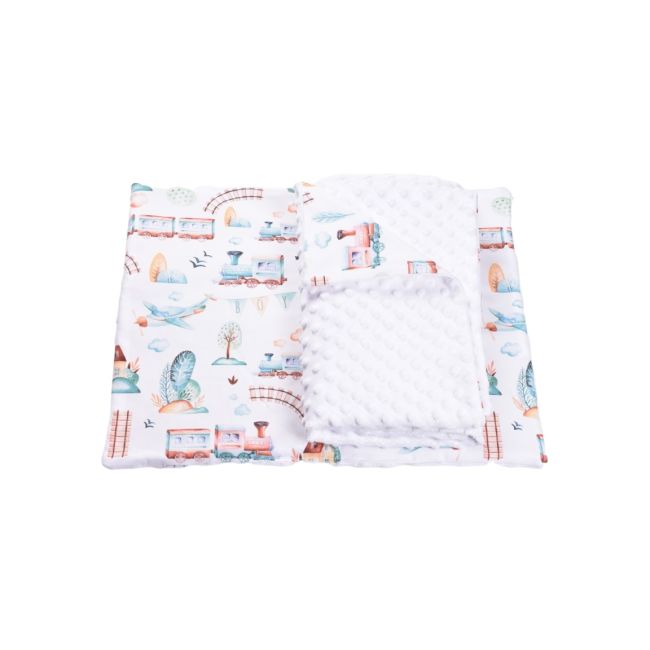Lenjerie 3 piese patut 120x60 cm model trenulete si plus alb PFCPF3126