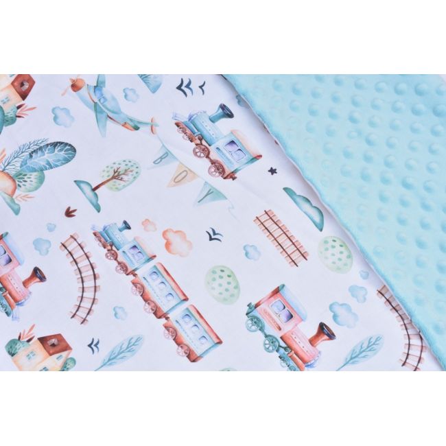 Lenjerie 3 piese patut 120x60 cm model trenulete si plus bleu PFCPF2819