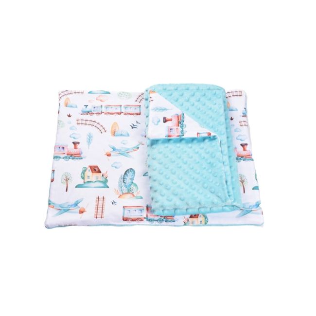 Lenjerie 3 piese patut 120x60 cm model trenulete si plus bleu PFCPF2819
