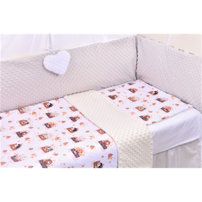 Lenjerie 3 piese patut 120x60 cm model ursuleti si dovlecei cu plus crem PFCPF9711