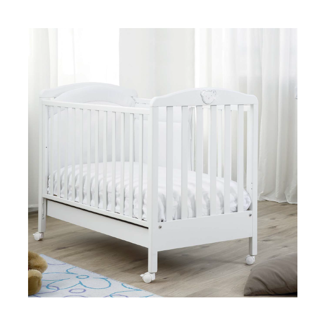 Patut Bebe Din Lemn Masiv, Cu Sertar, Roti, Laterale Culisabile Si Inaltime Reglabila A Saltelei, Mio Faccetta, 127x63 Cm Pjbmiof_cot