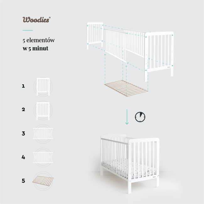 Patut Din Lemn Pentru Bebe, Inaltime Saltea Reglabila, Clasic Alb 120x60 Cm Pjbclasic_cot_white