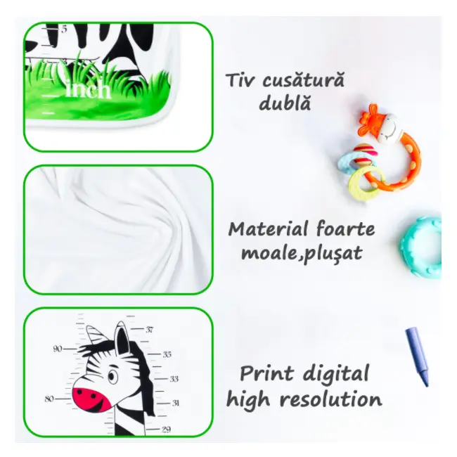 Paturica Milestone plusata cu 2 fete pentru fotografierea bebelusului Long Neck Zebra & Foot Steps, cu 45 Stickere Cadou