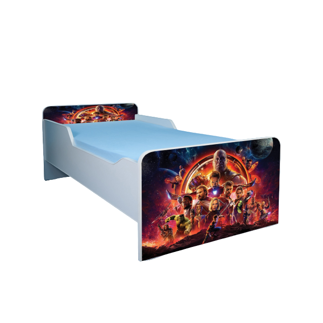 Patut Imprimat Avengers Cu Saltea Inclusa De 140x70 Cm, Fara Sertar Ptv1959
