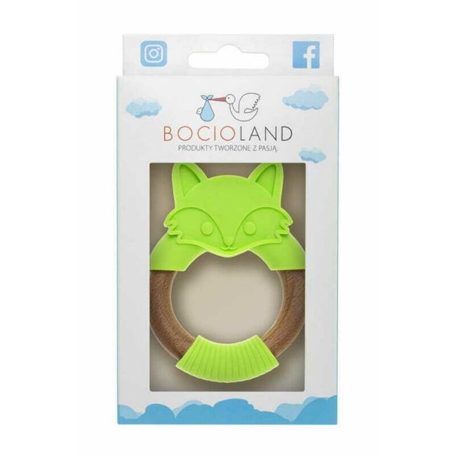 Bocioland - Jucarie de dentitie din silicon si lemn, Vulpe, Verde BYNBOC0524