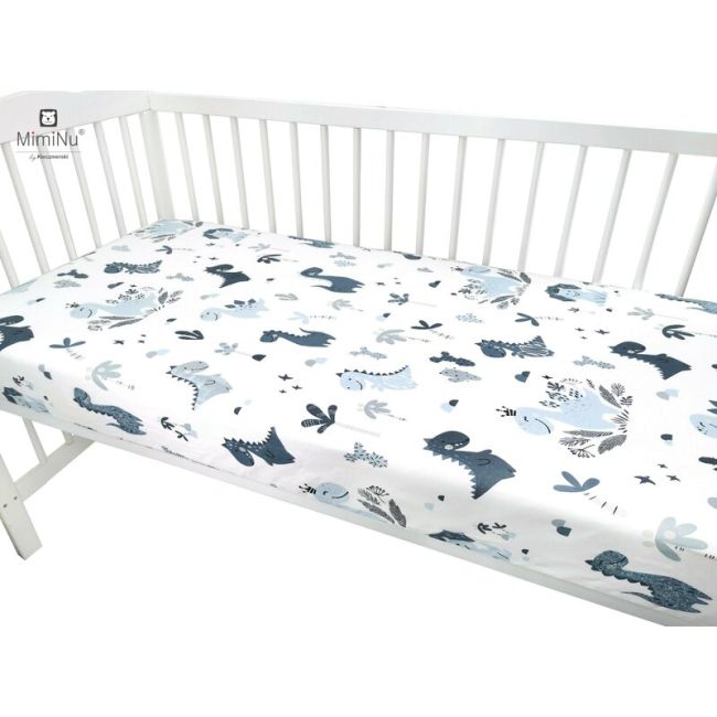 MimiNu - Cearceaf cu elastic pentru patut 140X70 cm, Din bumbac, Dino Granat BYN6426972009201