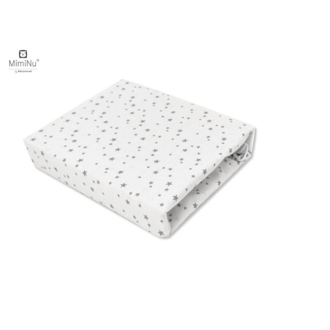MimiNu - Cearceaf cu elastic pentru patut 140X70 cm, Din bumbac, Mini Gray Stars BYN6426972009249