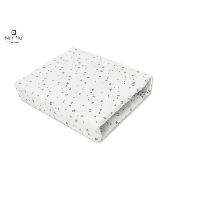 MimiNu - Cearceaf cu elastic pentru patut 140X70 cm, Din bumbac, Mini Gray Stars BYN6426972009249