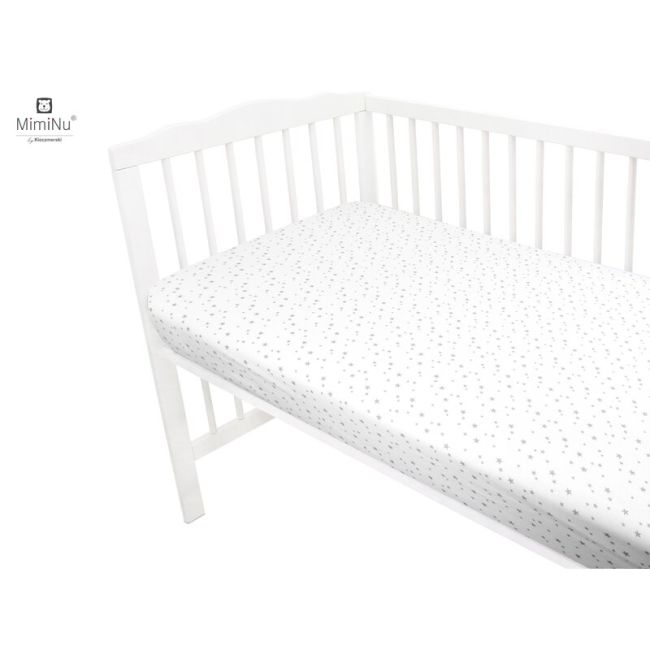 MimiNu - Cearceaf cu elastic pentru patut 140X70 cm, Din bumbac, Mini Gray Stars BYN6426972009249