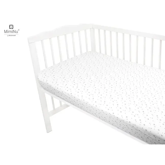 MimiNu - Cearceaf cu elastic pentru patut 140X70 cm, Din bumbac, Mini Gray Stars BYN6426972009249