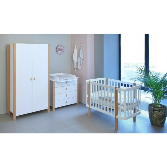 Patut cu laterala culisanta si inclinare unghiulara YappyEtude din lemn de fag, YappyKids, 120x60 cm, Alb BYNYappyEtude_white