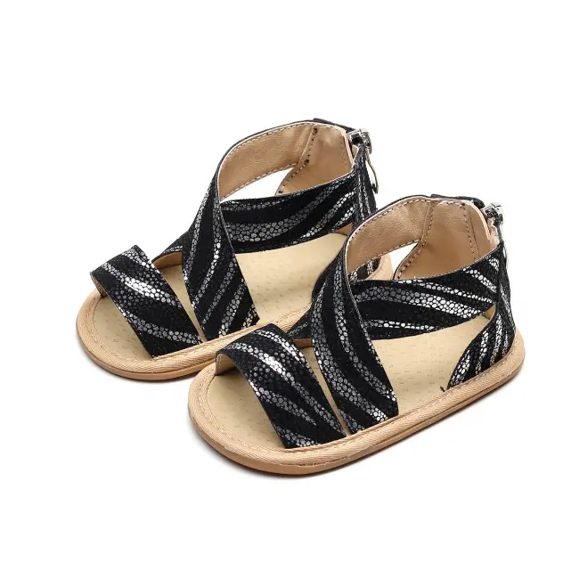 Sandalute negre cu dungi argintii MBZH1230-5-SA6