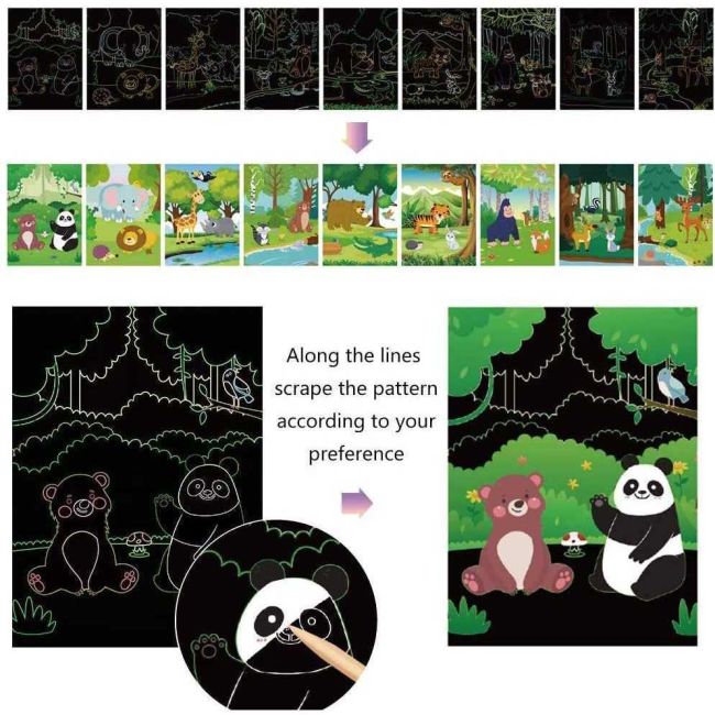 Set 9 planse razuibile Scratch ArtCards Bambinice BN047 BBJBN047_Animale
