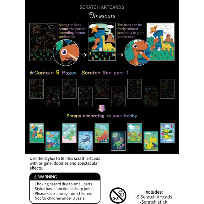 Set 9 planse razuibile Scratch ArtCards Bambinice BN047 BBJBN047_Dinozauri