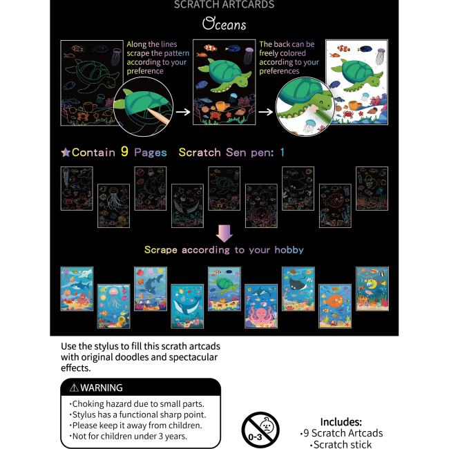 Set 9 planse razuibile Scratch ArtCards Bambinice BN047 BBJBN047_Ocean