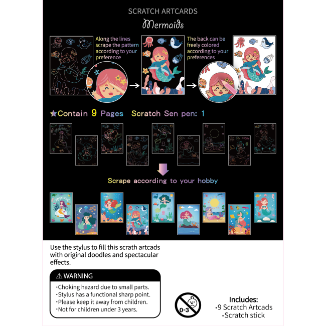 Set 9 planse razuibile Scratch ArtCards Bambinice BN047 BBJBN047_Sirene