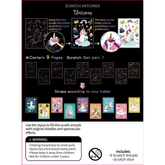 Set 9 planse razuibile Scratch ArtCards Bambinice BN047 BBJBN047_Unicorni