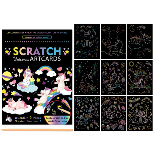 Set 9 planse razuibile Scratch ArtCards Bambinice BN047 BBJBN047_Unicorni
