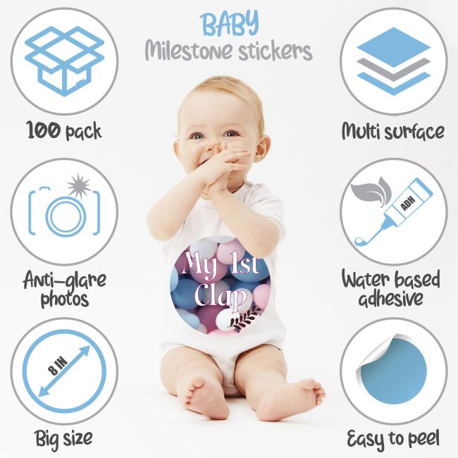 Set 100 Stickere pentru fotografierea bebelusilor - Baby Milestone Stickers pentru fotografii memorabile | Pachet XXL 20 cm diametru
