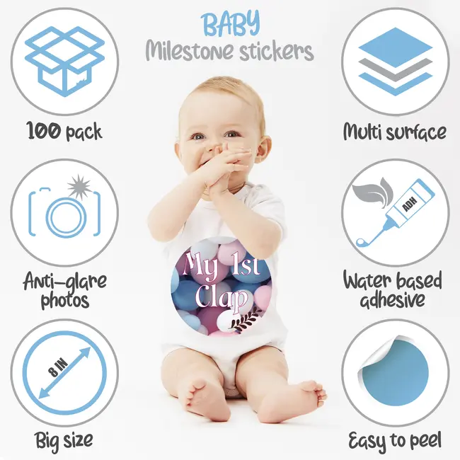 Set 100 Stickere pentru fotografierea bebelusilor - Baby Milestone Stickers pentru fotografii memorabile | Pachet XXL 20 cm diametru
