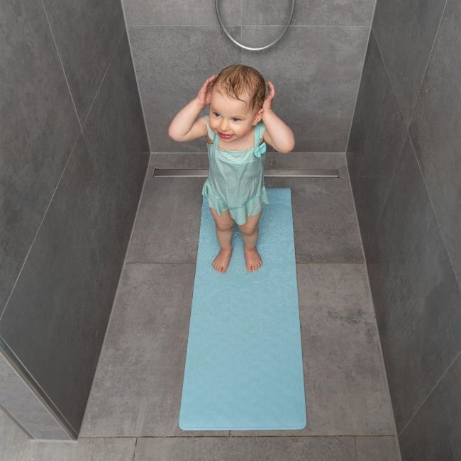Covoras de baie antialunecare cu ventuze, din cauciuc natural, antibacterian, dreptunghiular, 97 x 36 cm, albastru, MyHappyBath Mat XL, Reer 76033