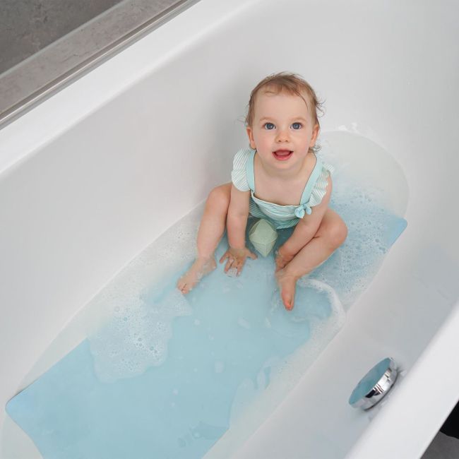 Covoras de baie antialunecare cu ventuze, din cauciuc natural, antibacterian, dreptunghiular, 97 x 36 cm, albastru, MyHappyBath Mat XL, Reer 76033