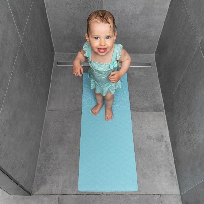 Covoras de baie antialunecare cu ventuze, din cauciuc natural, antibacterian, dreptunghiular, 97 x 36 cm, albastru, MyHappyBath Mat XL, Reer 76033