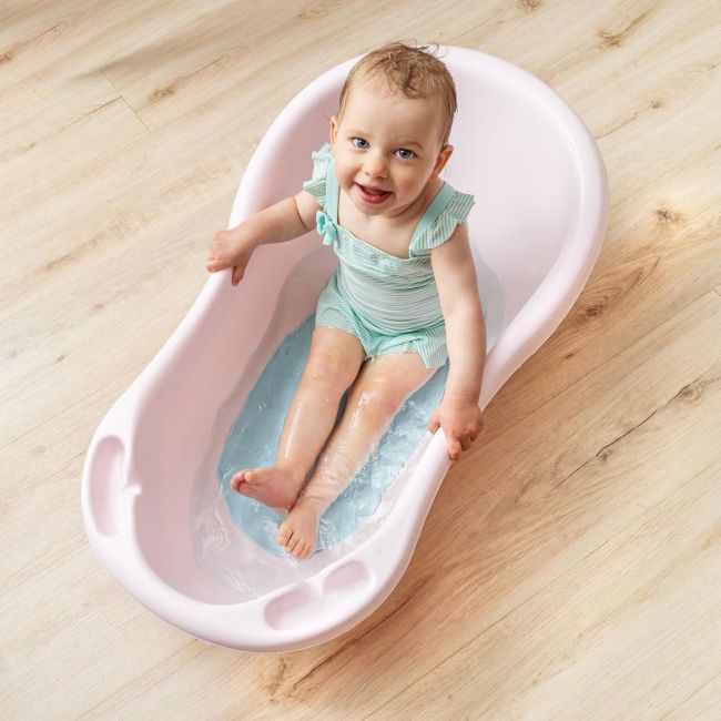 Covoras de baie antialunecare cu ventuze, din cauciuc natural, antibacterian, oval, 42 x 25 cm, albastru, MyHappyBath Mat, Reer 76023