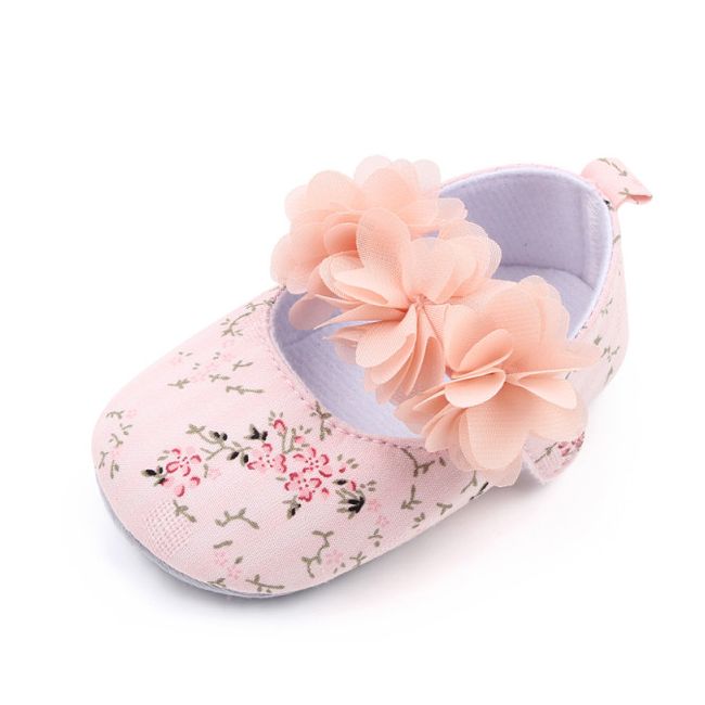 Pantofiori roz cu floricele imprimate mbd2725-1-ac1.6-9 luni (marimea 19 incaltaminte)