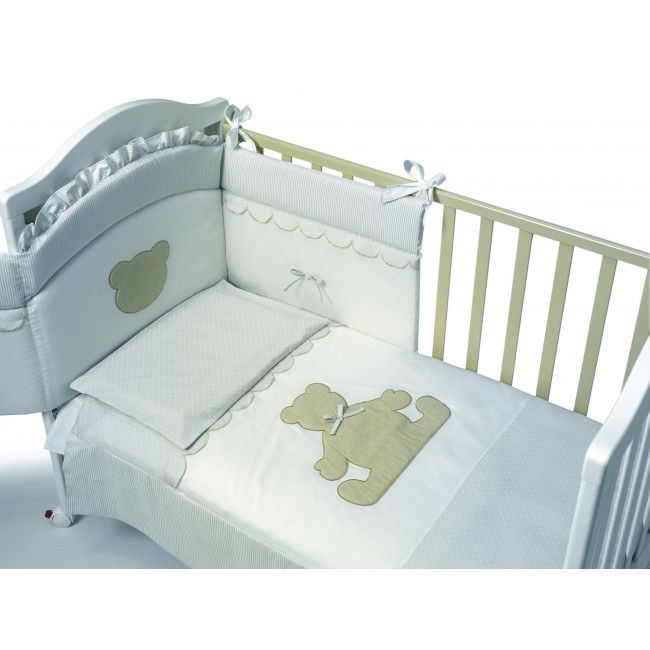 Set Lenjerie De Lux Din Bumbac Cu Broderie, Protectie Laterala, Pilota, Pentru Pat Bebelusi, Theo, Italia Pjblenj_theo_bi