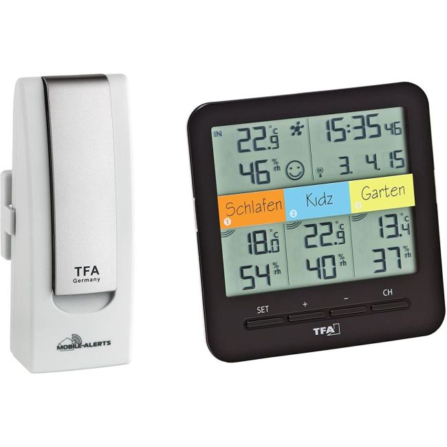 Sistem meteo SmartHome cu termo-higrometru si 3 senzori wireless, comunicare cu smartphone WEATHERHUB, TFA 31.4007.02