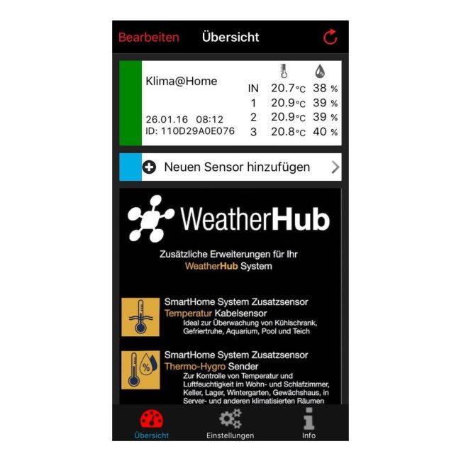 Sistem meteo SmartHome cu termo-higrometru si 3 senzori wireless, comunicare cu smartphone WEATHERHUB, TFA 31.4007.02