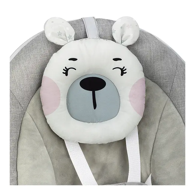 Leagan pentru bebelusi, MoMi LISS Bear Pink, 5 viteze de balansare, Cronometru, Alimentare baterii, 8 melodii, 2 jucarii incluse, Centura in 5 puncte KRTBULE00014