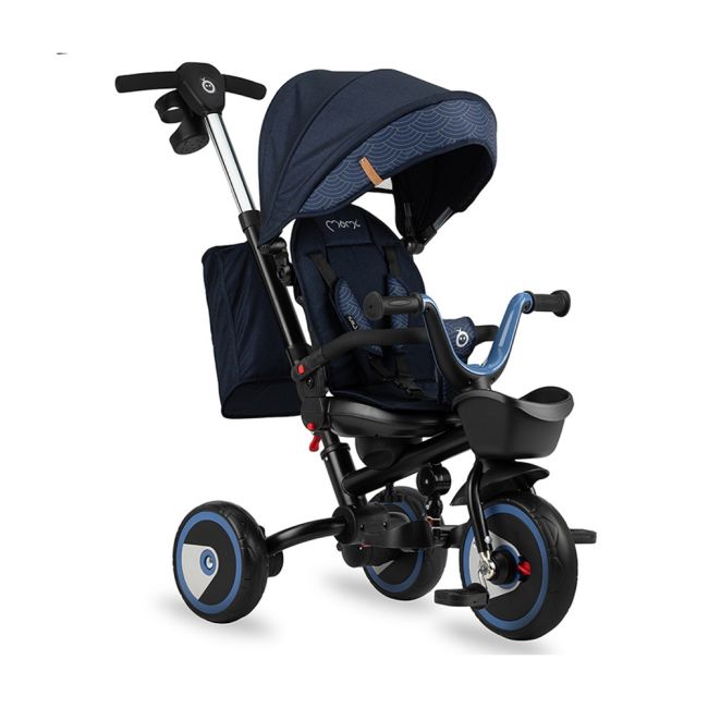 Tricicleta 5 in 1, MoMi INVIDIA Flow, Scaun rotativ 360°, Spatar reglabil, Maner telescopic, Centura in 5 puncte, Pliabila, Suport pahare, Tapiterie usor de curatat KRTROTR00002