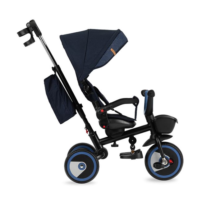 Tricicleta 5 in 1, MoMi INVIDIA Flow, Scaun rotativ 360°, Spatar reglabil, Maner telescopic, Centura in 5 puncte, Pliabila, Suport pahare, Tapiterie usor de curatat KRTROTR00002
