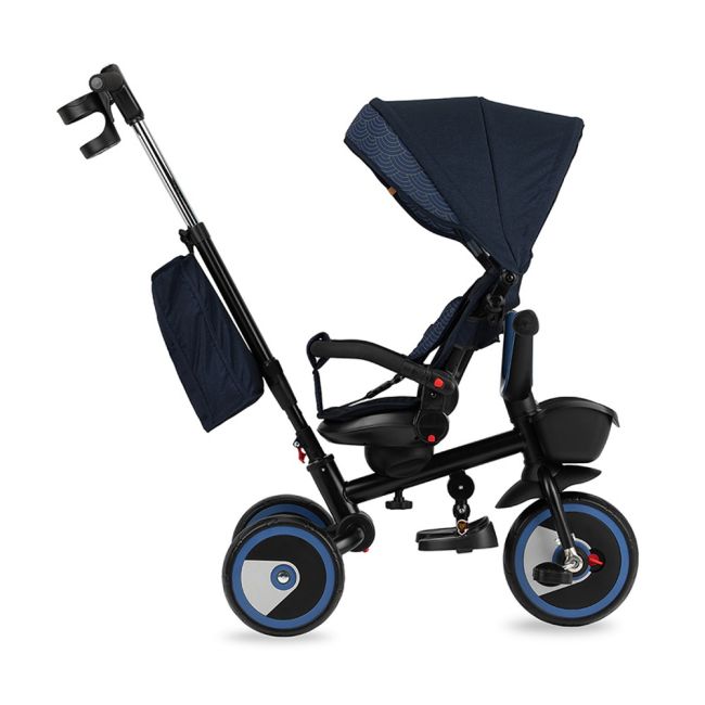 Tricicleta 5 in 1, MoMi INVIDIA Flow, Scaun rotativ 360°, Spatar reglabil, Maner telescopic, Centura in 5 puncte, Pliabila, Suport pahare, Tapiterie usor de curatat KRTROTR00002