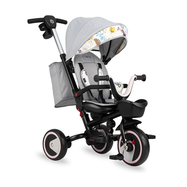 Tricicleta 5 in 1, MoMi INVIDIA Love, Scaun rotativ 360°, Spatar reglabil, Maner telescopic, Centura in 5 puncte, Pliabila, Suport pahare, Tapiterie usor de curatat KRTROTR00001