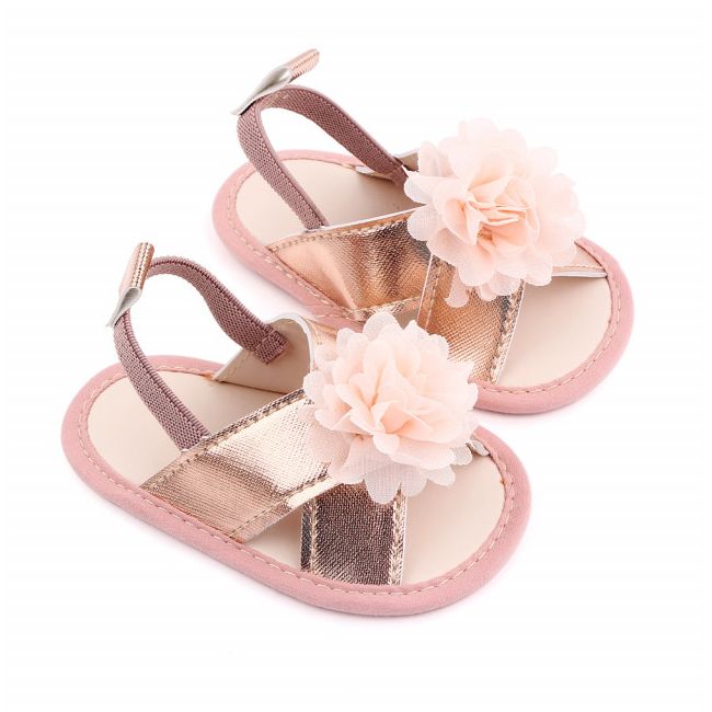 Sandalute roz somon sidefat cu floricica mbd2638-2-ac10.9-12 luni (marimea 20 incaltaminte)