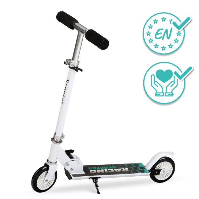 Trotineta copii, QKIDS, FLO Green, Rulmenti ABEC-9, Roti poliuretan 85A, Ghidon T-shape, Platforma anti-derapanta, Defender brake, Aluminiu KRTKIDS00036