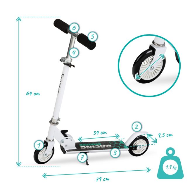 Trotineta copii, QKIDS, FLO Green, Rulmenti ABEC-9, Roti poliuretan 85A, Ghidon T-shape, Platforma anti-derapanta, Defender brake, Aluminiu KRTKIDS00036